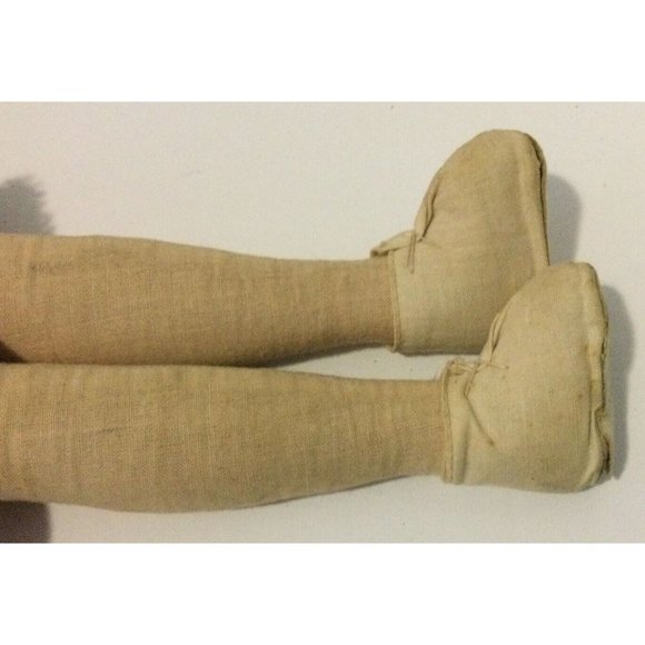 Vintage 17” Cloth Sawdust Doll Celluloid Hand Painted Face Jointed Legs - Picture 7 of 8